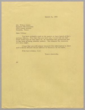 [Letter from D. W. Kempner to Wilton Cohen, March 16, 1955]