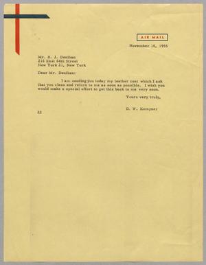 [Letter from Daniel W. Kempner to B. J. Denihan, November 16, 1955]