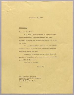 [Letter from Daniel W. Kempner to Ethelbert Warfield, December 31, 1954]