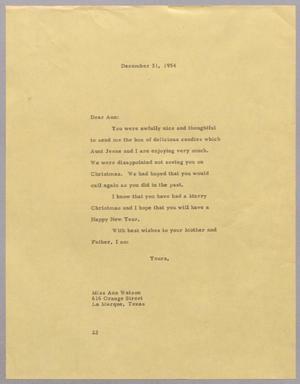 [Letter from D. W. Kempner to Miss Ann Watson, December 31, 1954]