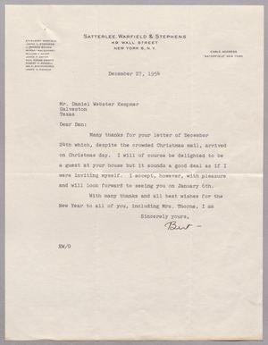 [Letter from Satterlee, Warfield & Stephens to D. W. Kempner, December 27, 1954]