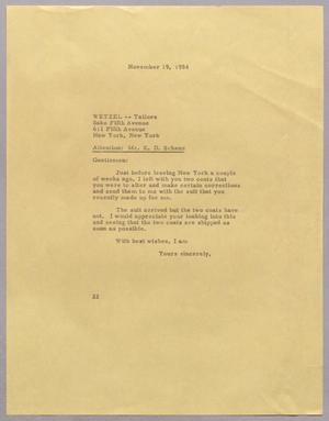 [Letter from D. W. Kempner to Wetzel -- Tailors, November 19, 1954]