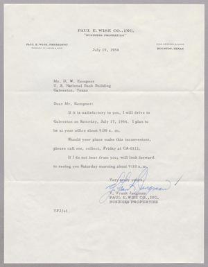 [Letter from Paul E. Wise Co., Inc. to D. W. Kempner, July 15, 1954]