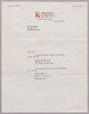 [Letter from K. Wragge Inc. to D. W. Kempner, June 24, 1954]