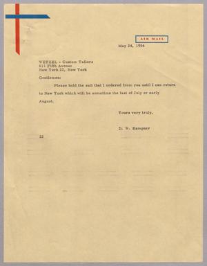 [Letter from Daniel W. Kempner to Wetzel, May 24, 1954]
