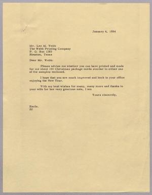 [Letter from D. W. Kempner to Lee. M. Webb, January 4, 1954]