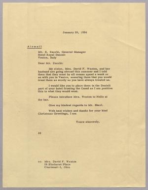 [Letter from Daniel W. Kempner to Mr. R. Zucchi, January 20, 1954]