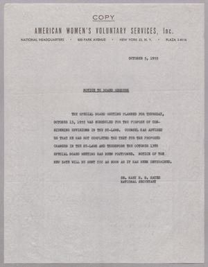 [Letter from the American Women's Voluntary Services, Inc., October 5, 1955]