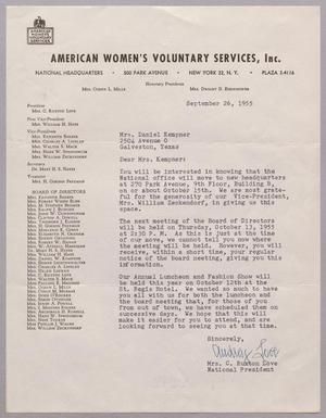 [Letter from Mrs. C. Ruxton Love to Mrs. Daniel W. Kempner, September 26, 1955]