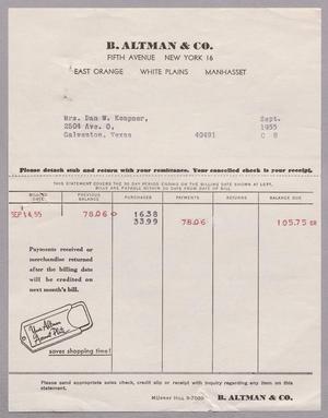 [Invoice for Charges from B. Altman and Co., September 1954]