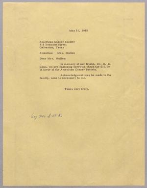 [Letter from D. W. Kempner to American Cancer Society, May 31, 1955]