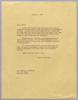 [Letter from Daniel W. Kempner to Dillon R. Anderson, March 3, 1955]