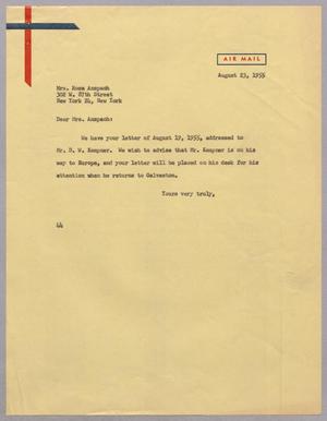 [Letter from A. H. Blackshear, Jr. to Mrs. Rosa Anspach, August 23, 1955]
