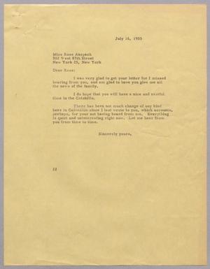 [Letter from D. W. Kempner to Rosa Anspach, July 16, 1955]