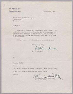 [Letter from Daniel W. Kempner to the Bland-Williams Cadillac Company, December 5, 1955]