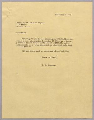 [Letter from D. W. Kempner to Eland-Willis Cadillac Company, December 5, 1955]
