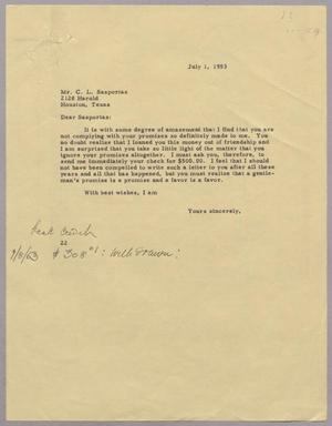 [Letter from D. W. Kempner to Mr. C. L. Sasportas, July 1, 1953]