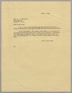Primary view of object titled '[Letter from D. W. Kempner to C. L. Sasportas, May 6, 1953]'.