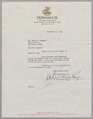 [Letter from F. R. Tripler & Co. to D. W. Kempner, November 23, 1954]
