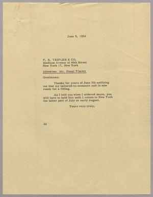 [Letter from D. W. Kempner to F. R. Tripler & Co., June 9, 1954]