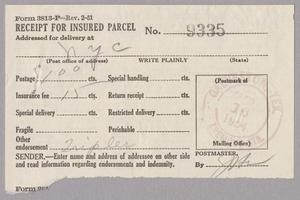 [Receipt for Insured Parcel, March 16, 1954]