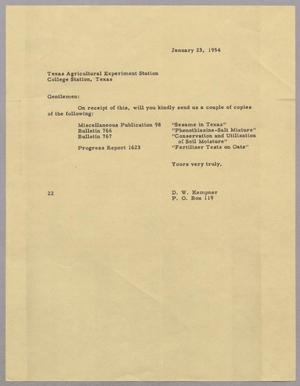 [Letter from Daniel W. Kempner to Texas Agricultural Experiment Station, January 23, 1954]