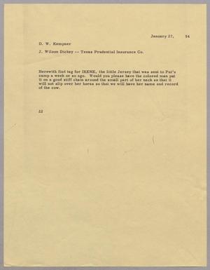 [Letter from Daniel W. Kempner to J. Wilson Dickery, January 27, 1954]