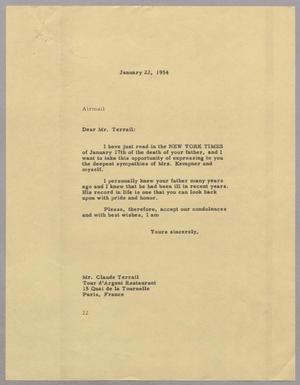 [Letter from D. W. Kempner to Claude Terrail, January 22, 1954]