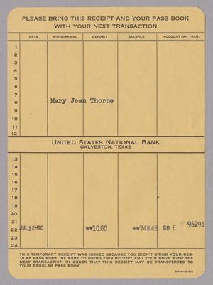 [Receipt for Bank Transaction, July 1950]