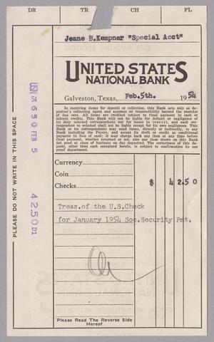 [Invoice for Check to United States National Bank, February 1954]