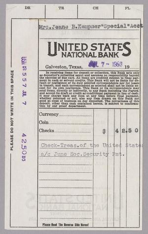[Invoice for Check to United States National Bank, April 1954]