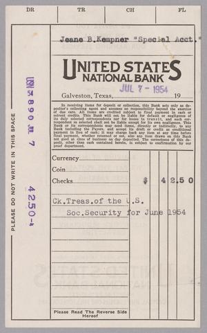 [Invoice for Check to United States National Bank, July 1954]