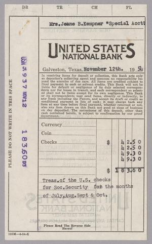 [Invoice for Check to United States National Bank, November 1954]