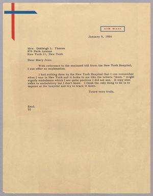 [Letter from D. W. Kempner to Mrs. Oakleigh L. Thorne, January 9, 1954]