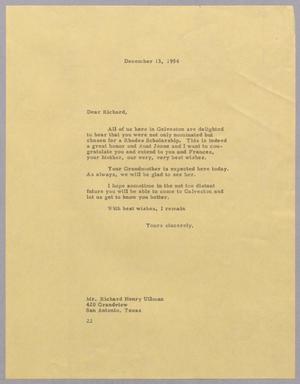 [Letter from D. W. Kempner to Richard Henry Ullman, December 13, 1954]