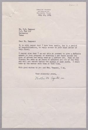[Letter from Ursuline Academy to D. W. Kempner, July 10, 1954]