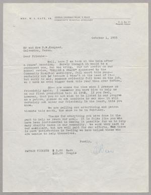 Primary view of object titled '[Letter from Mrs. W. L. Gatz to Mr. and Mrs. Daniel W. Kempner, October 1, 1955]'.