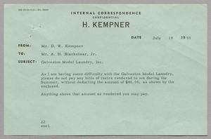 [Message from D. W. Kempner to A. H. Blackshear, Jr., July 19, 1955]