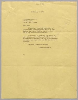 [Letter from Daniel W. Kempner to Jacques Griffe, February 1, 1955]