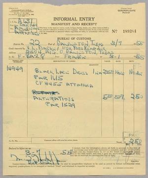 [Receipt for Black Lace Dress and Alterations, March 1955]
