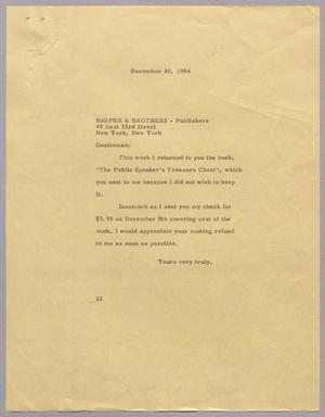 [Letter from Daniel W. Kempner to Harper & Brothers, December 30, 1954]