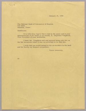 Primary view of object titled '[Letter from D. W. Kempner to The National Bank of Commerce of Houston, January 15, 1955]'.