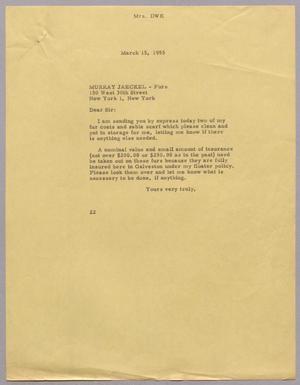 [Letter from D. W. Kempner to Murray Jaeckel - Furs, March 15, 1955]