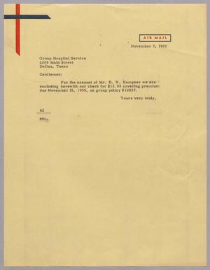 [Letter from A. H. Blackshear, Jr. to Group Hospital Service, November 7, 1955]