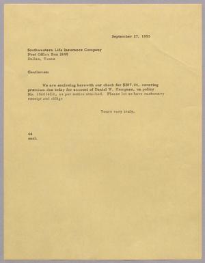 [Letter from A. H. Blackshear, Jr. to Southwestern Life Insurance Company, September 27, 1955]