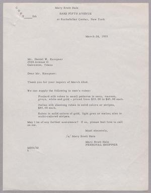 [Letter from Mary Brett Hale to Daniel W. Kempner, March 24, 1955]