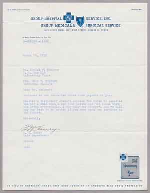 [Letter From F. W. Henry to Daniel W. Kempner, March 10, 1955]