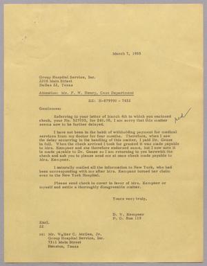 [Letter from Daniel W. Kempner to the Group Hospital Service, Inc., March 7, 1955]