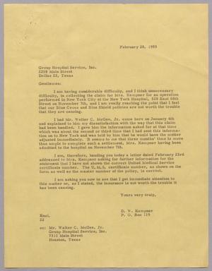 [Letter from Daniel W. Kempner to the Group Hospital Service, Inc., February 28, 1955]