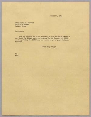 [Letter from A. H. Blackshear to Group Hospital Service, January 8, 1955]
